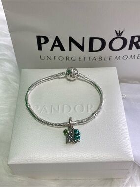 Pandora Silver Bracelet with Green and Teal Book Charm